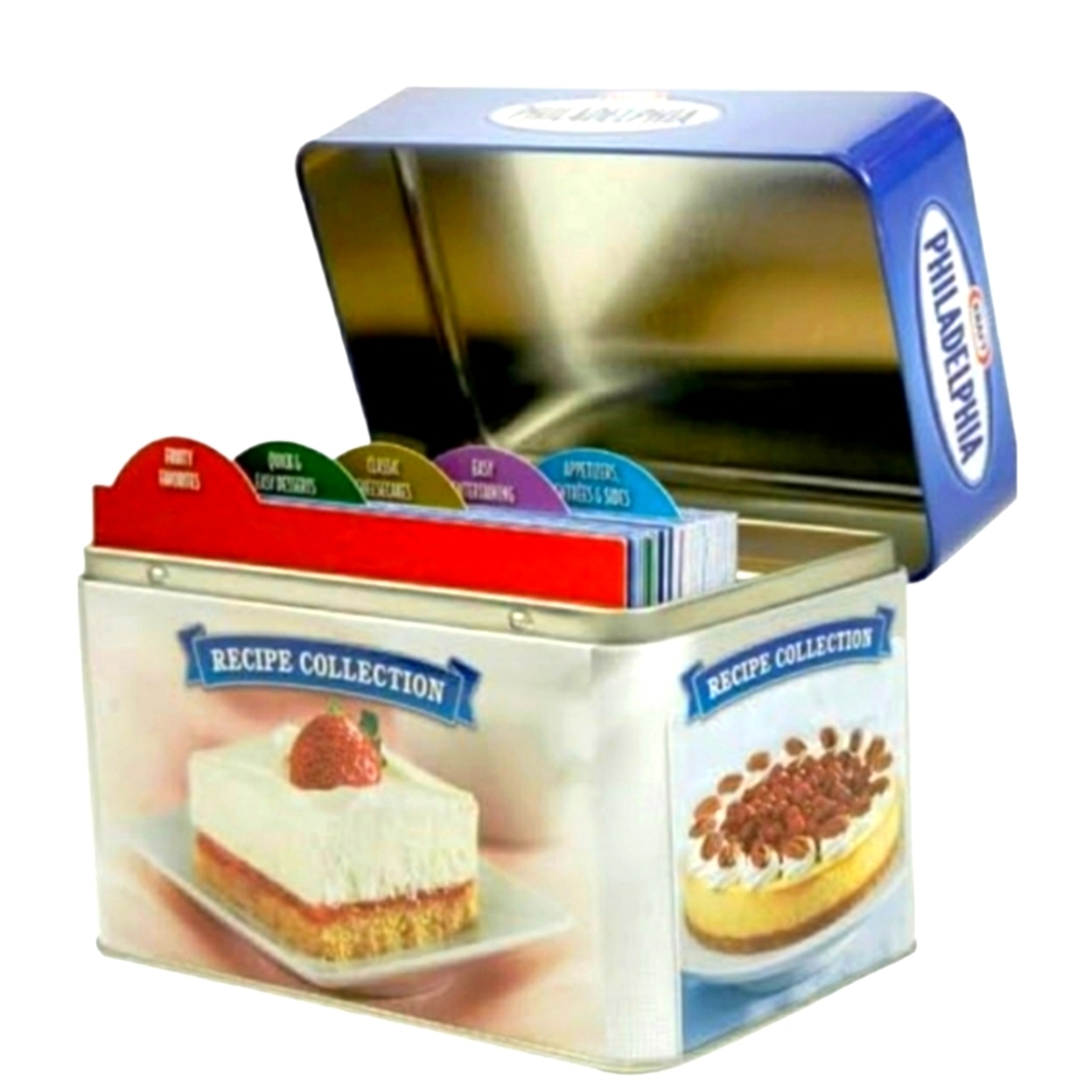 Philadelphia Cream Cheese Recipe Box Tin with 76 Recipe Cards Collection